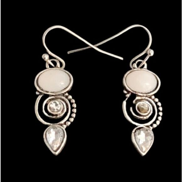 Vintage Style Faux Opal & Silver Dangle Drop Earrings - Boho Bohemian Chic NEW - Picture 1 of 8